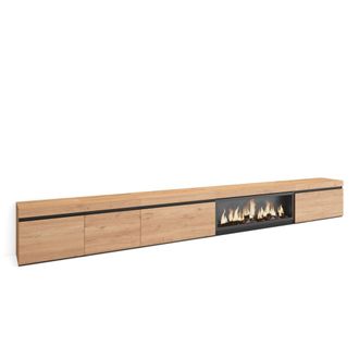 Skraut Home Skraut Home - Mueble Tv, Televisi&oacute;n, Muebles De Sal&oacute;n, Almacenaje, 368x45x35, Chimenea El&eacute;ctrica Xxl, Estilo Moderno, Roble