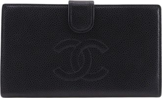 Chanel Black Grained Calfskin Long Wallet (Bi-Fold) (Pre-Owned)