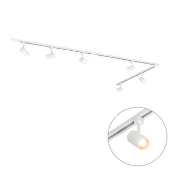 QAZQA Moderno Sistema De Iluminaci&oacute;n De Riel Moderno Con 6 Focos Blancos Monof&aacute;sicos 300cm - Iconic Jeana Acero Alargada /redonda Adecuado Para Led Max. 6 X