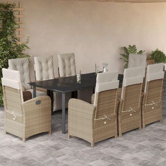 vidaXL Set Comedor De Jard&iacute;n 9 Pzas Con Cojines Rat&aacute;n Sint&eacute;tico Beige Vidaxl