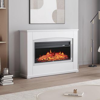 Living and Home 34inch Electric Fireplace with White Wooden Mantel - Living and Home | TJ Hughes