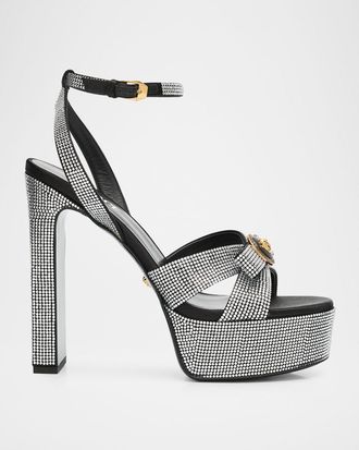 Versace Gianni Ribbon Crystal Leather Platform Sandals