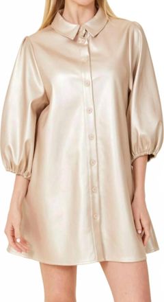 Dolce Cabo Metallic Faux Leather Puff Sleeve Dress In Pale Gold