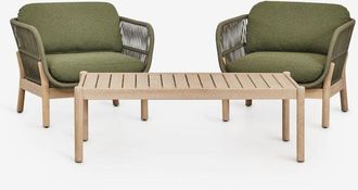 Sklum Conjunto De Sal&oacute;n Con 2 Sillones Y Mesa De Centro En Madera De Acacia Y Cuerda Trenzada Karvia Sklum