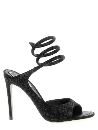 Rene Caovilla Black Satin Stiletto Heel Womens Sandals