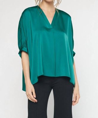 Entro Satin V-Neck Placket Blouse - Plus In Green