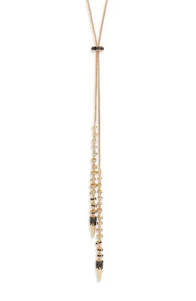 Open Edit Fishtail Cubic Zirconia Lariat Y-Necklace in Clear- Hematite- Gold at Nordstrom