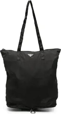 Prada Saffiano Leather Pendant with ReNylon Tote Bag Black 1TT330-K0Q-F0002