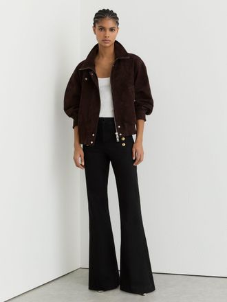 Reiss Black Petite Button-detail Flared Jeans, 24