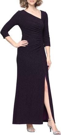 S.L. Fashions Metallic Knit Ruched Cocktail Dress in Plum at Nordstrom, Size 14