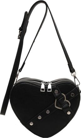 Generic Y2K Heart Bag, Heart Shape Crossbody Bag for Women, PU Leather Small Shoulder Purse with Rivet & Adjustable Strap, Valentines Day Y2K Party Handbag (B