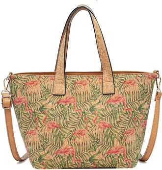 Generic Cork Print Multifunctional Tote Bag | Uni Bag with Designs, Adjustable Shoulder Strap, 36x24x15cm, Zippered Interior and Exterior Pockets (Forest Flam