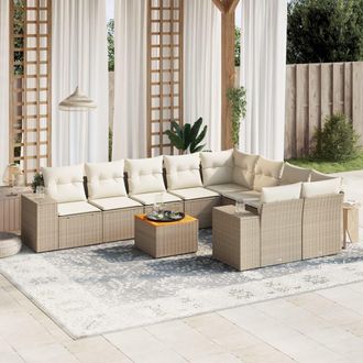 vidaXL Juego De Sof&aacute;s Jard&iacute;n Con Cojines Beige 10 Pzas Rat&aacute;n Sint&eacute;tico Vidaxl