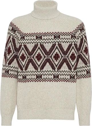 Brunello Cucinelli Truien & Vesten, Heren, Beige, M, Ecru Roll Neck Sweater met Raglanmouwen