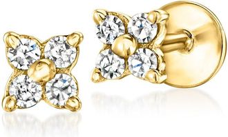 Ross-Simons Diamond Clover Flat-Back Stud Earrings in 10kt Yellow Gold