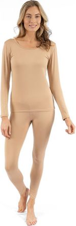 Leveret Womens Solid Thermal Pajama Set in Beige at Nordstrom, Size X-Small
