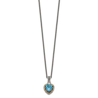 Diamond2Deal Sterling Silver with 14K Accent Blue Topaz Heart Pendant Necklace