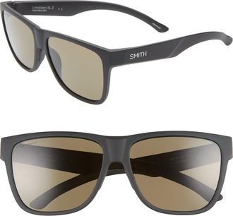 Smith Lowdown XL 2 60mm ChromaPop Polarized Square Sunglasses in Matte Black/Green at Nordstrom