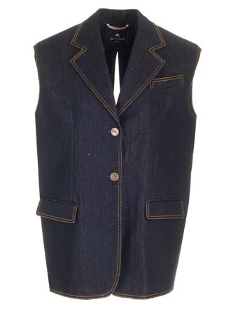 Etro Denim Waistcoat Giacche Blu-Donna