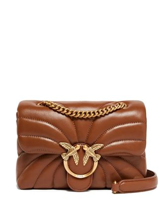 Pinko mini Love quilted bird cross body bag - Brown