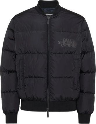 Dsquared2 Zwarte Gewatteerde Ritsjas Buitenkleding - Heren - Winterjassen - Zwart - L - Jassen