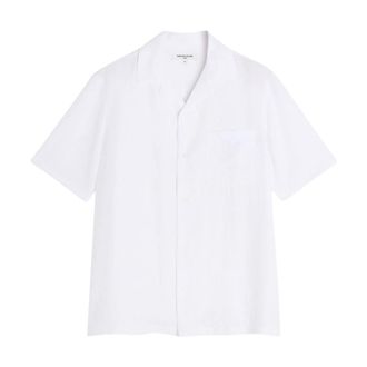 Maison Kitsun&eacute; Short Sleeve Shirts, male, White, Size: XL Linen Resort Shirt
