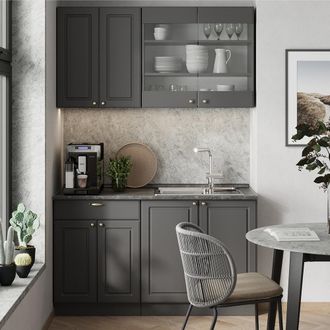 Vicco Cucina Monoblocco Fame-line, Landhaus Antrazit-oro, 140 Cm, Pl Marmo, Vicco
