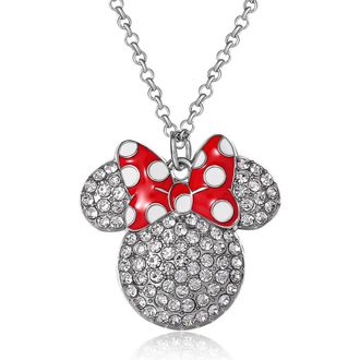 Disney Fashion Red Polka Dot Bow Crystals Pave Necklace in Silver at Nordstrom