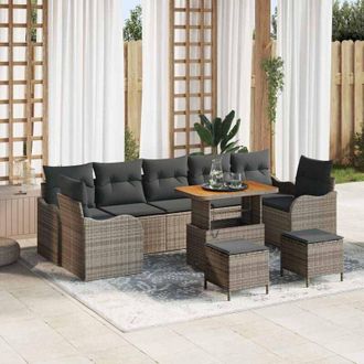 vidaXL Conjunto De Sof&aacute; De Jard&iacute;n 10 Pcs Gris Rat&aacute;n Sint&eacute;tico Vidaxl