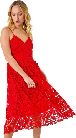 DUSK Womens Crochet V-Neck Cami Midi Dress - Red - Size 18 UK