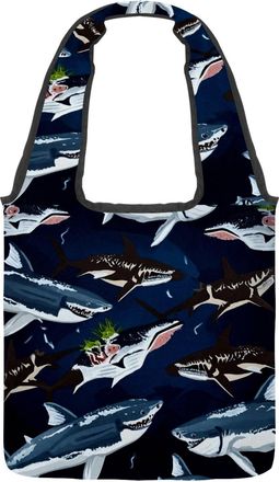 Generic Sharks Swimming Cute Pattern Reversible Canvas Shoulder Tote - Double-Sided Print, 12oz Cotton, 27cm Drop, Fold-Flat Bag for Travel, Shopping, Street 