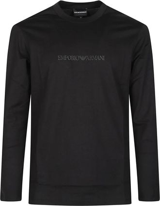 Emporio Armani Logo Print Slim Fit Long Sleeve T-Shirt - Heren - Longsleeves - Zwart - L - Katoen - Tops