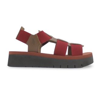 FLY London SAMB245FLY Textile Leather Womens Slingbacks Sandals - Camel Dark Red Brick - Size:UK 5