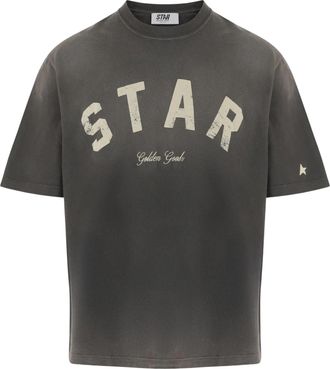 Golden Goose Grey Boxy-Fit Distressed Star T-Shirt
