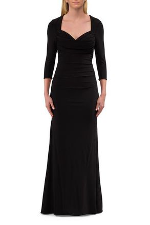 La Femme Simple Jersey Dress with Ruching and Sweetheart Neckline in Black at Nordstrom, Size 18
