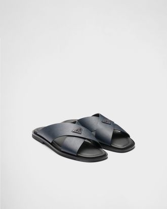 Prada Saffiano leather crisscross slides