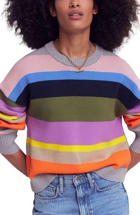 Boden Lucy Relaxed Stripe Cotton Sweater in Green Multi at Nordstrom, Size X-Small