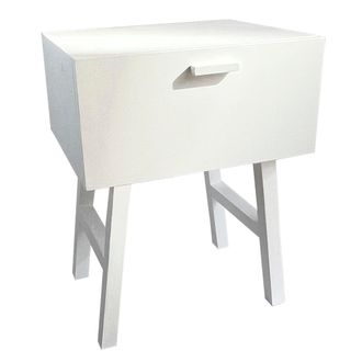 NATYAL Mesita de noche de madera maciza con caj&oacute;n en tono blanco 45cm