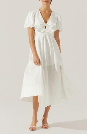 ASTR the Label Citrine Bow Linen & Cotton Midi Dress in White at Nordstrom Rack, Size X-Small