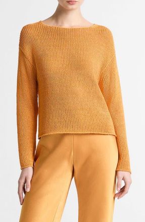 Vince Open Knit Boat Neck Sweater in Tangerine at Nordstrom, Size Xx-Small