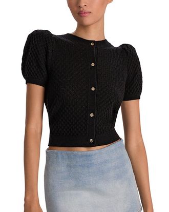 Alice & Olivia Alice + Olivia Sabine Puff Sleeve Crop Cashmere-Blend Cardigan