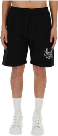 Alexander McQueen Logo Print Sweat Shorts - Heren - Korte Broeken - Zwart - M - Katoen - Korte Broeken
