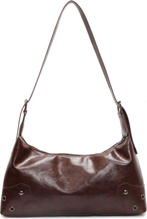 Generic Women Retro Rivet Shoulder Bag PU Leather Vintage Casual Handbags Large Capacity Soft Leather Armpit Bag Female Travel Handbag (Coffee)