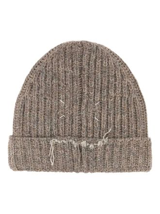 Maison Margiela virgin wool blend distressed beanie hat - men - Other Materials/Virgin Wool/Cotton - L - Brown