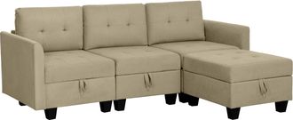 HOMCOM Convertible Modular Sectional Sofa W/ Storage Wood Frame Light Brown | TJ Hughes