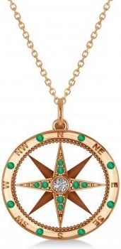 Allurez Compass Pendant Emerald & Diamond Accented 14k Rose Gold (0.19ct)