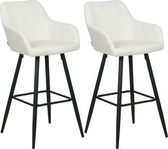 Beliani Beliani - Conjunto De 2 Sillas De Bar De Estilo Moderno En Color Blanco Crema Fabricadas En Terciopelo Con Patas De Metal Casmalia