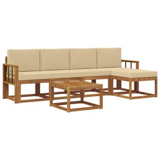 vidaXL Conjunto De Sof&aacute;s De Exterior Con Coj&iacute;n 6 Pcs Natural Y Beige Vidaxl