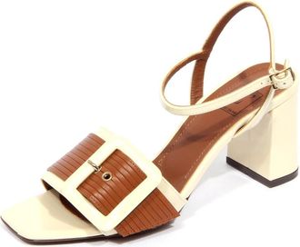 L'autre Chose Melk Bruin Leren Sandaal - Dames - Sandalen met hakken - Wit - 36 EU - Schoenen