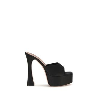 Amina Muaddi Black Calf Leather Bos Taurus Platform Womens Sandals